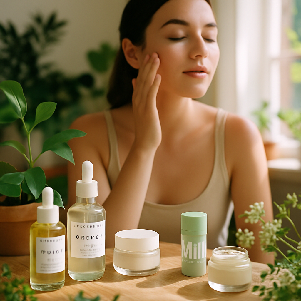 Assortment of indie beauty products on a clean surface